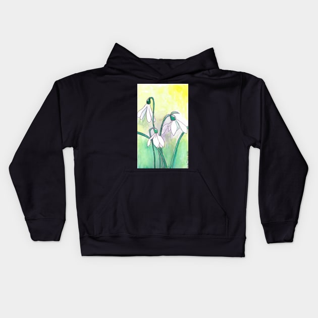 Snowdrop Flower Kids Hoodie by ReneeDixonArt